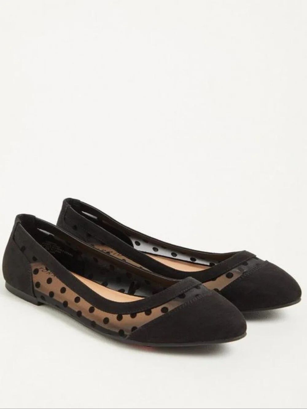 Torrid 11.5WW Black Polka Dot Mesh Pointed Toe Flats - New